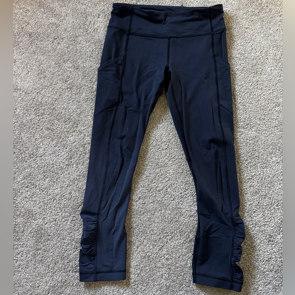 Navy Leggings w/ Ruching + Pockets + Back Zip